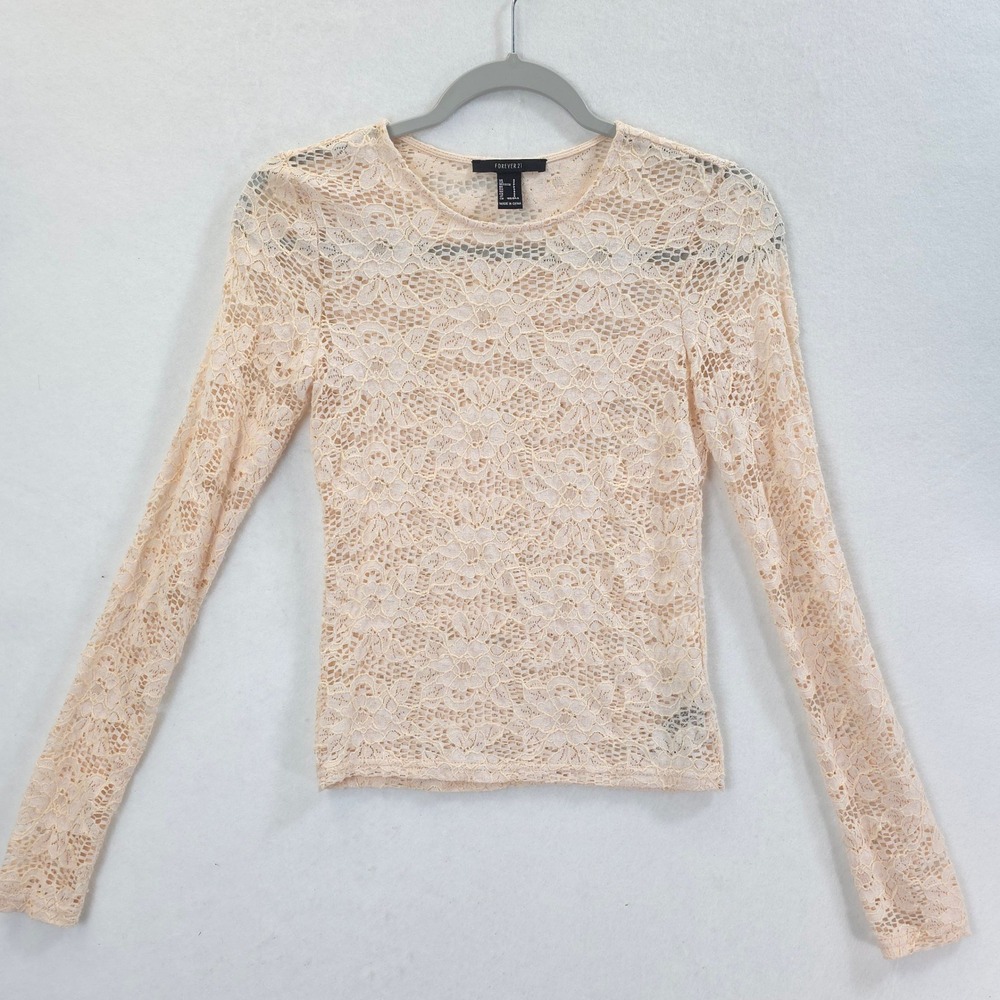 Forever 21 Lace Top Sheer Floral Long Sleeve Peach Women S Coquette Balletcore